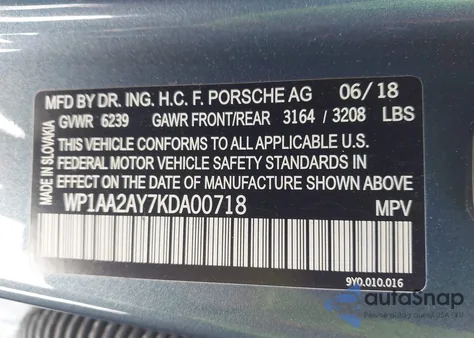 2019 Porsche Cayenne z USA, uszkodzony, nr VIN WP1AA2AY7KDA00718